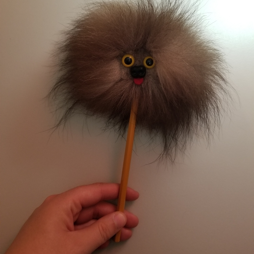 Vintage Fuzzy Dog Pencil Topper
